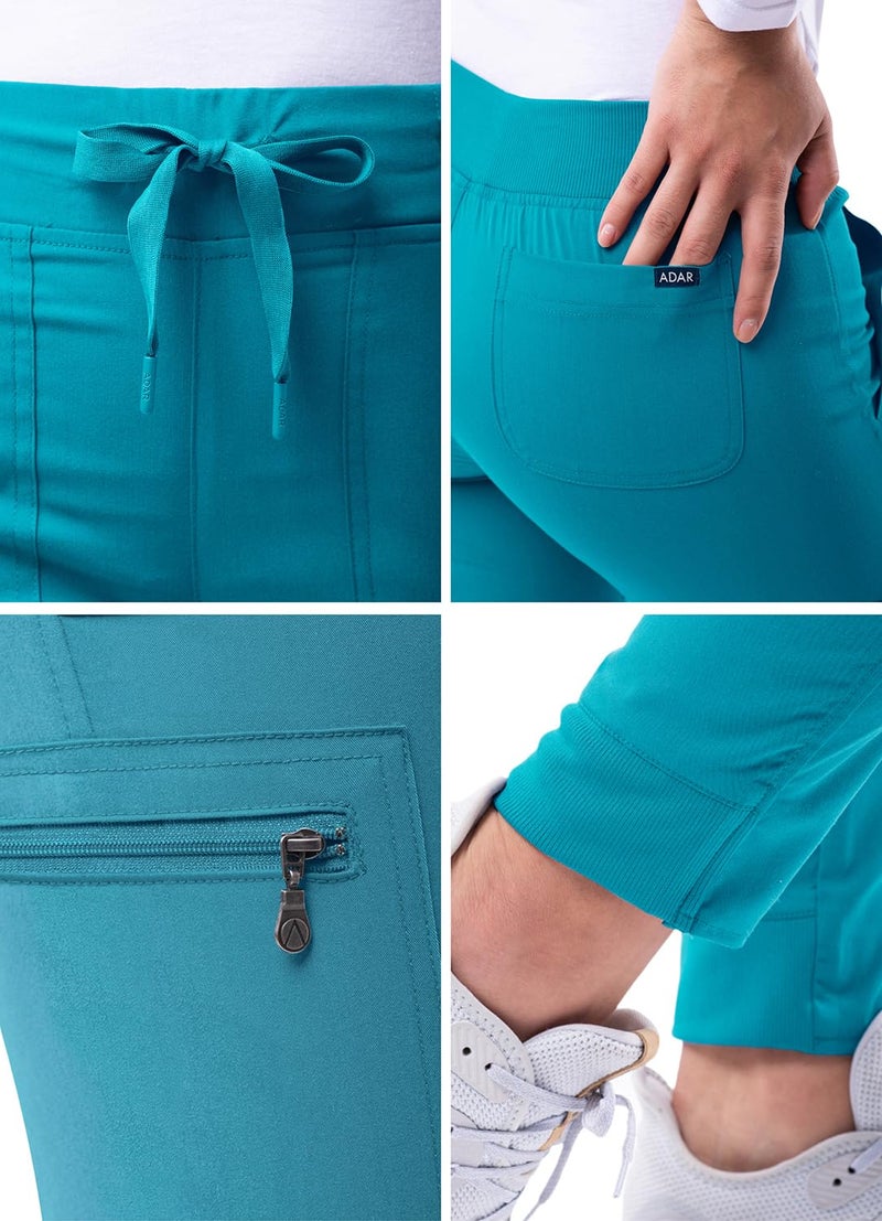 Adar Uniforms, Pro Scrubs for Women - Ultimate Yoga Jogger Scrub Pants - P7104 - Teal Blue - M - Image 4